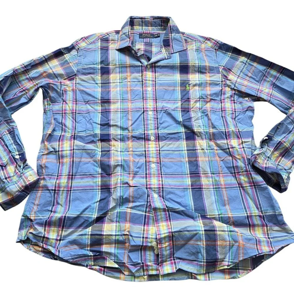 Polo Ralph Lauren Shirt Mens 2XL Colorful Button Down Plaid Blaire Long Sleeve